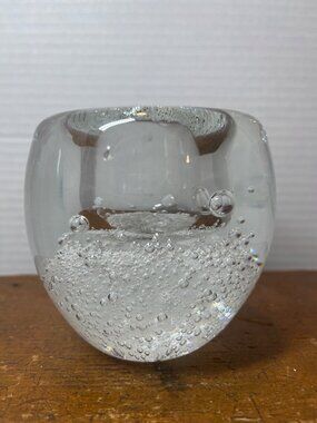 Handcrafted Art Glass Bubble Paperweight and Tea Light Globe Sculpture Clear Sph
